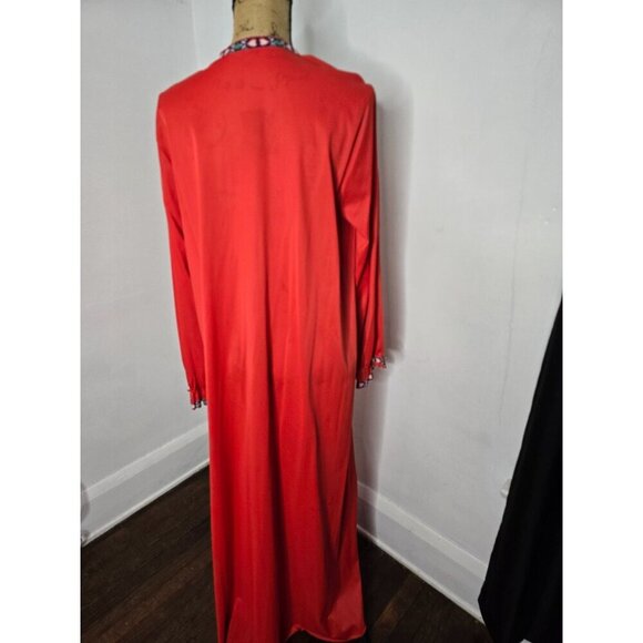 Vintage 70s Red Flowy Kaftan Maxi Dress Bohemian - Picture 4 of 16